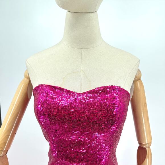 Vintage Y2k Custom Pink Sequin Mermaid Strapless Structured Gown - Picture 2 of 7